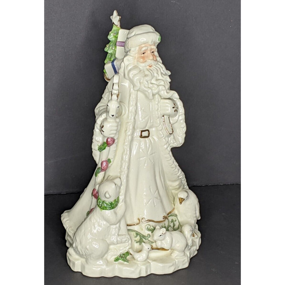 Santa Porcelain Figurine Musical Woodland Animals Sack of Toys 11" - Picture 1 of 6